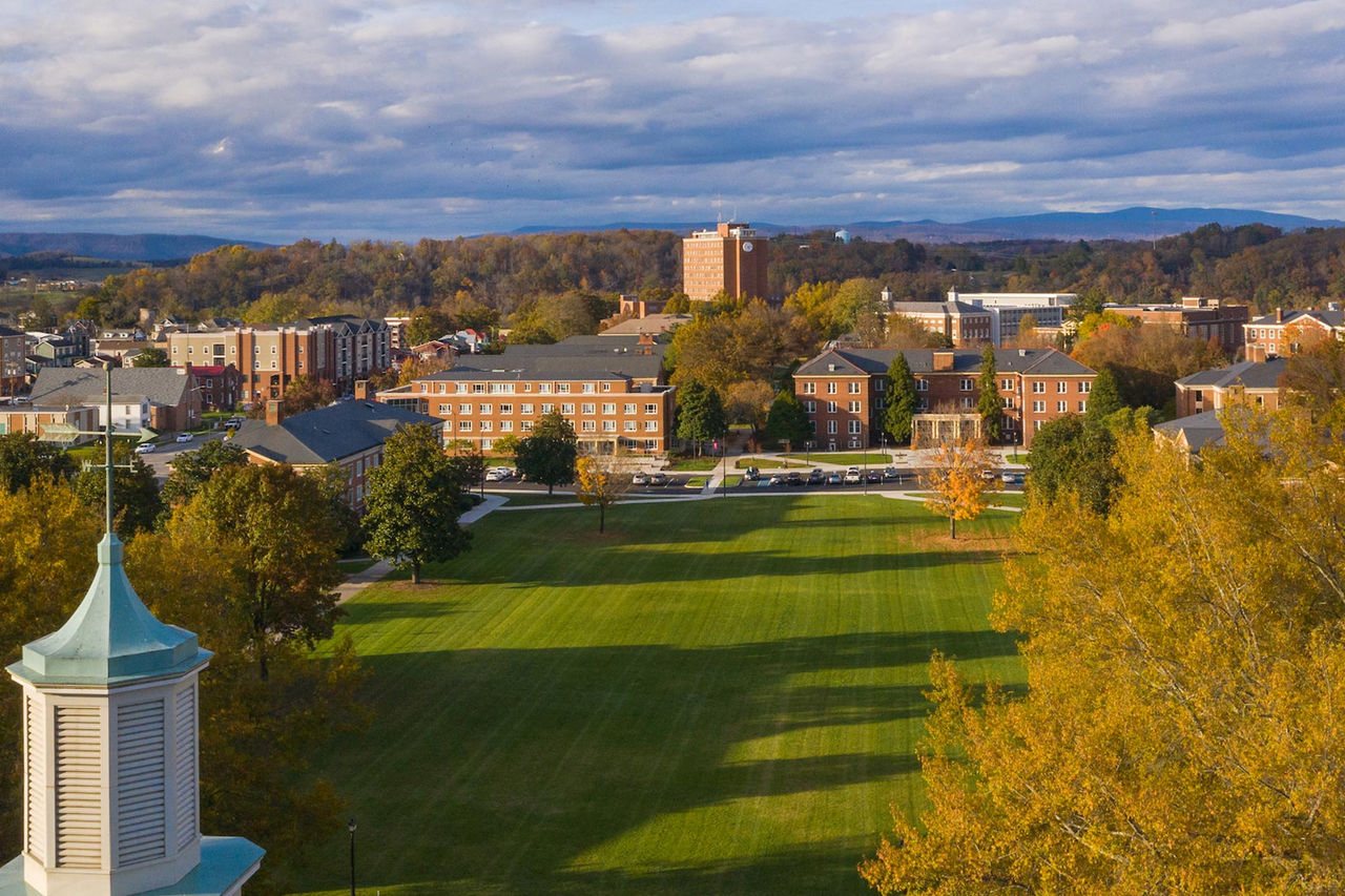 drone shot of campus