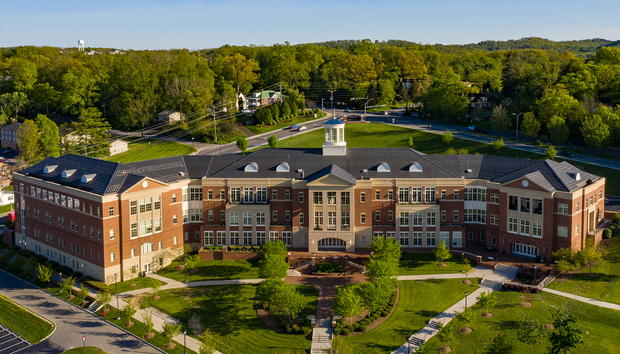 view of Kyle Hall from campus