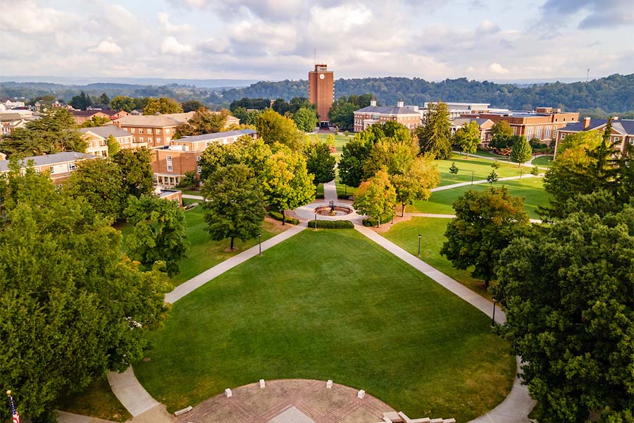 An overhead shot of Radford University's campus