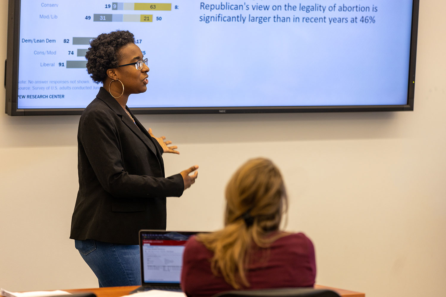 student presenting infront of a classroom