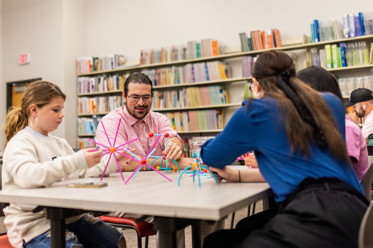 students in library